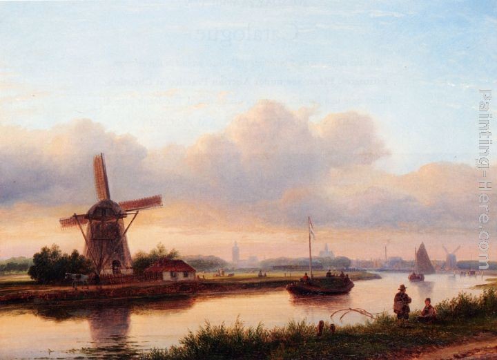 Lodewijk Johannes Kleijn A Panoramic Summer Landscape With Barges On The Trekvliet, The Hague In The Distance